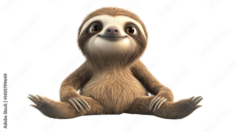Obraz premium cute cartoon sloth sitting with a happy mood on white background