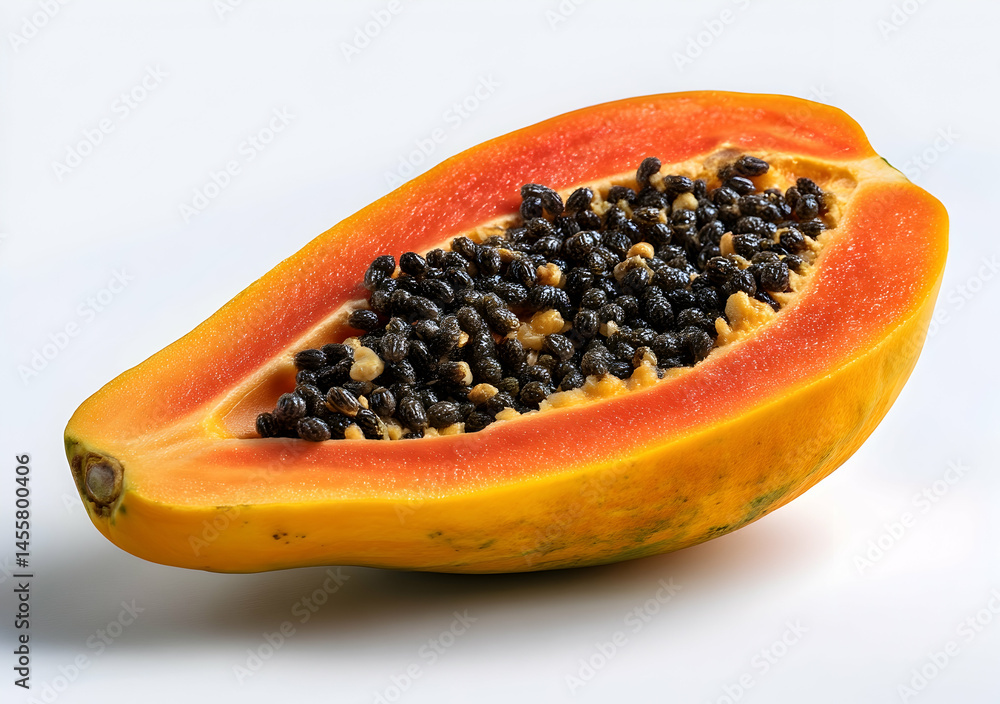 Sliced Papaya with Seeds Isolated on White Background Sliced Papaya with Seeds Isolated on White Background