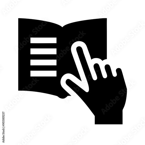 hand touching book page silhouette on transparent background for web and graphic design