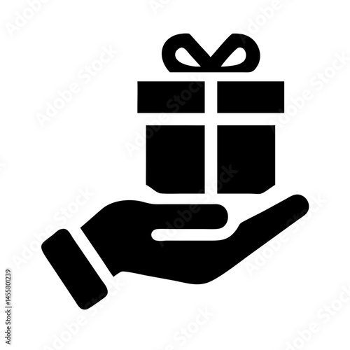 hand with gift box giving benefits silhouette on transparent background for web and graphic design