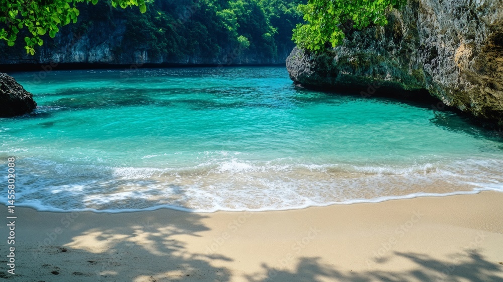 Obraz premium Tropical beach cove, turquoise water, hidden bay, peaceful scene, vacation travel