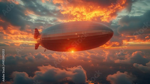 Airship Sunset Flight Cloudscape.