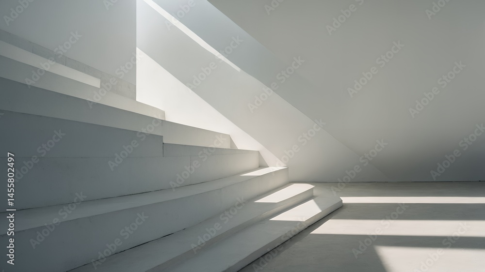 Modern Minimalist White Architecture Sunlit Steps and Geometric Shadows Modern Minimalist White Architecture Sunlit Steps and Geometric Shadows