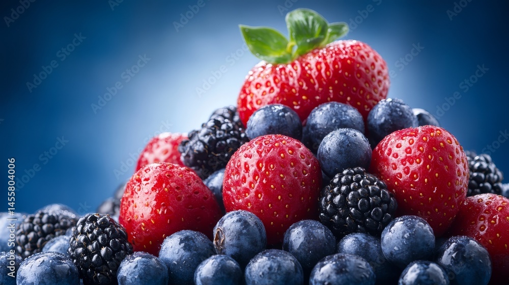 A delicious mix of fresh blueberries and strawberries, colorful healthy treat A delicious mix of fresh blueberries and strawberries, colorful healthy treat