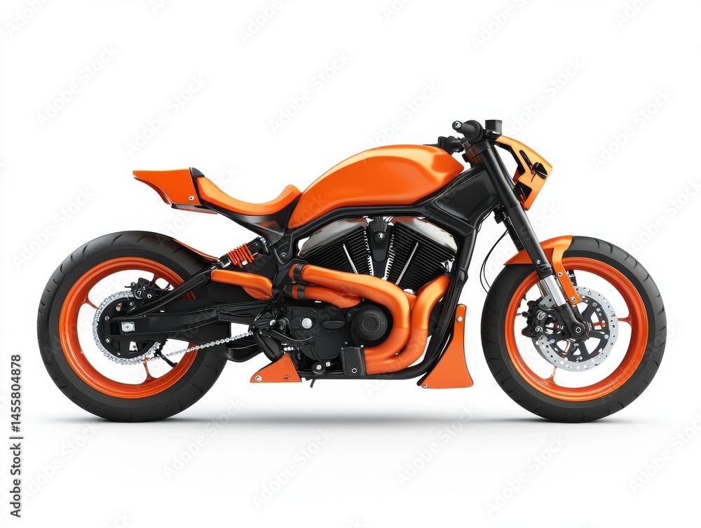 Sleek Orange Custom Motorcycle Studio Shot Sleek Orange Custom Motorcycle Studio Shot