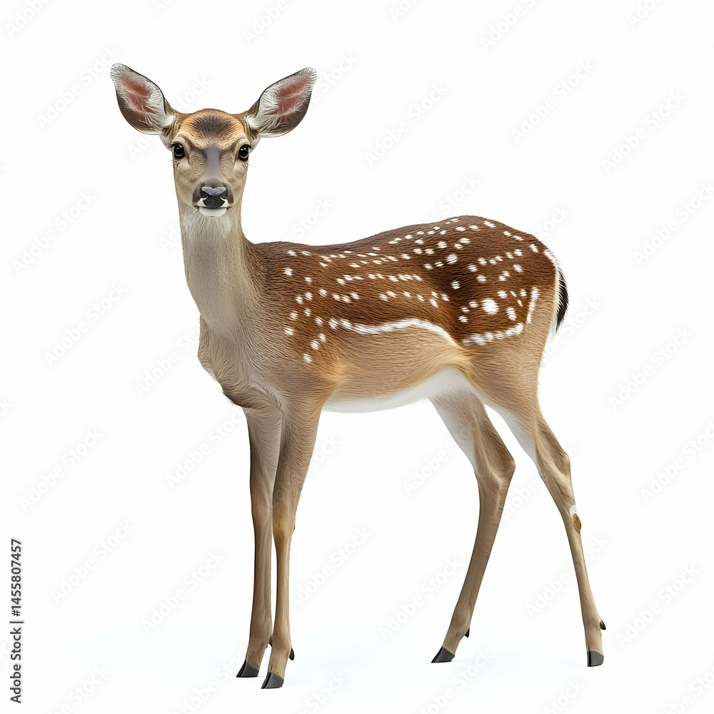 Standing Deer Portrait on White Background, Isolated Animal Standing Deer Portrait on White Background, Isolated Animal