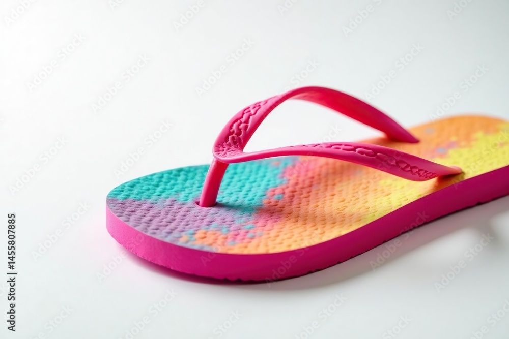 Fototapeta premium Close-up of a colorful flip-flop against a pure white backdrop, object, vibrant