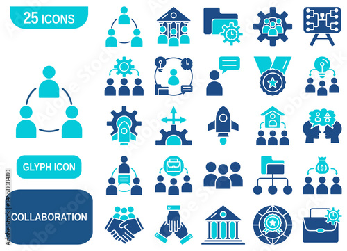 A comprehensive set of 25 collaboration-themed icons, perfect for use in presentations, websites, apps, and various design projects.