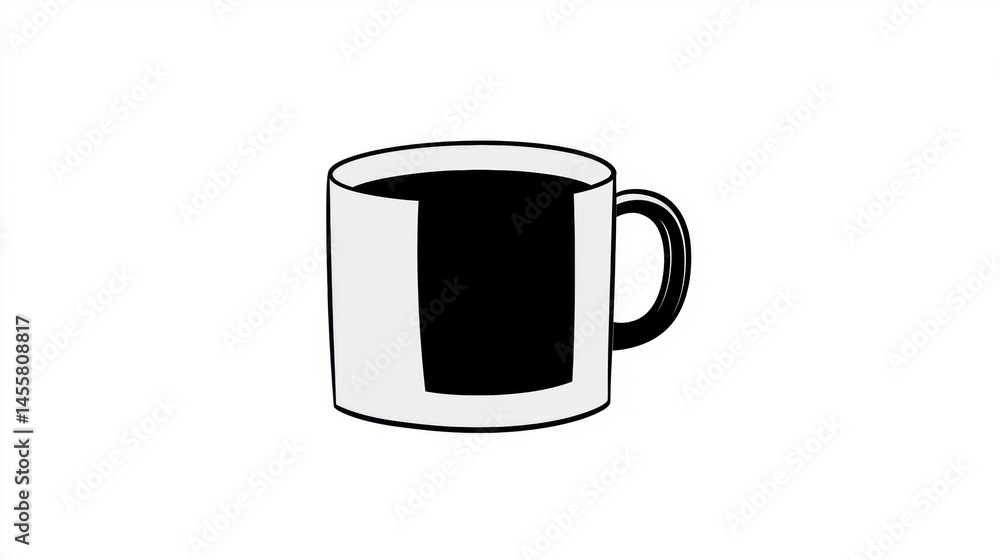A black and white mug with a handle. A black and white mug with a handle.