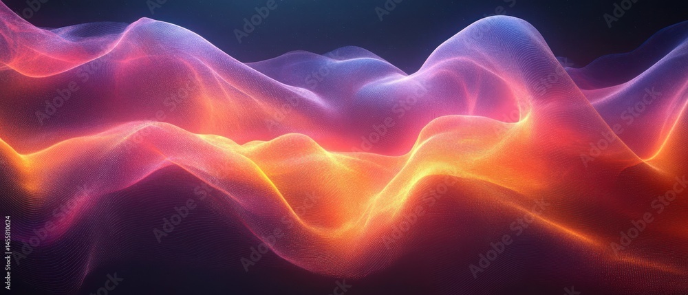 Obraz premium Abstract forms create an iridescent, futuristic design with glowing gradients and dynamic wave patterns.
