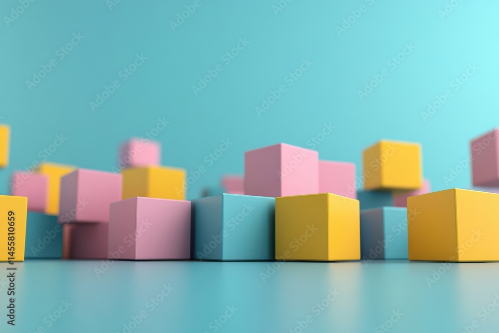Obraz premium Colorful wooden blocks scattered across a turquoise surface creating a playful atmosphere in a bright setting