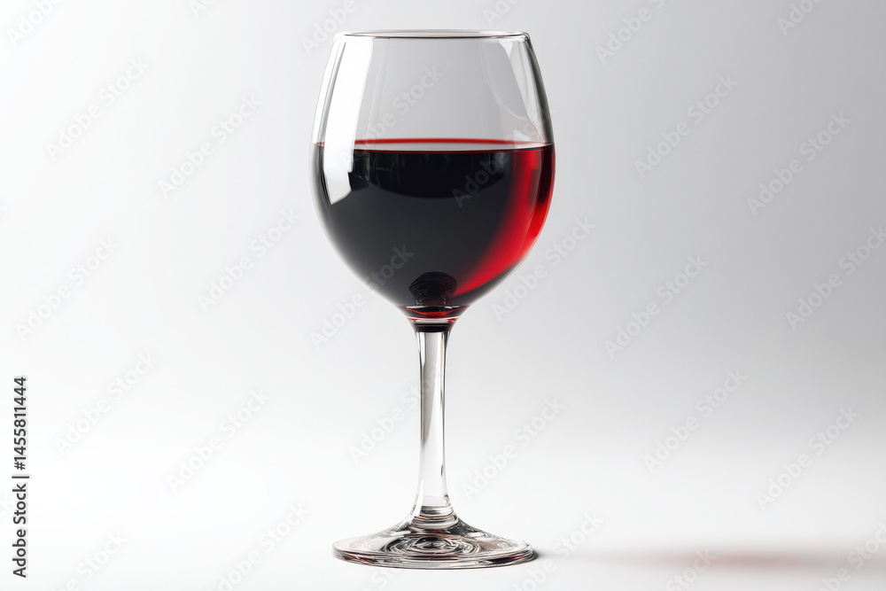 A single glass of rich dark red wine sits on a bright white background showcasing its elegant shape and the deep color of the liquid. : Generative AI A single glass of rich dark red wine sits on a bright white background showcasing its elegant shape and the deep color of the liquid. : Generative AI