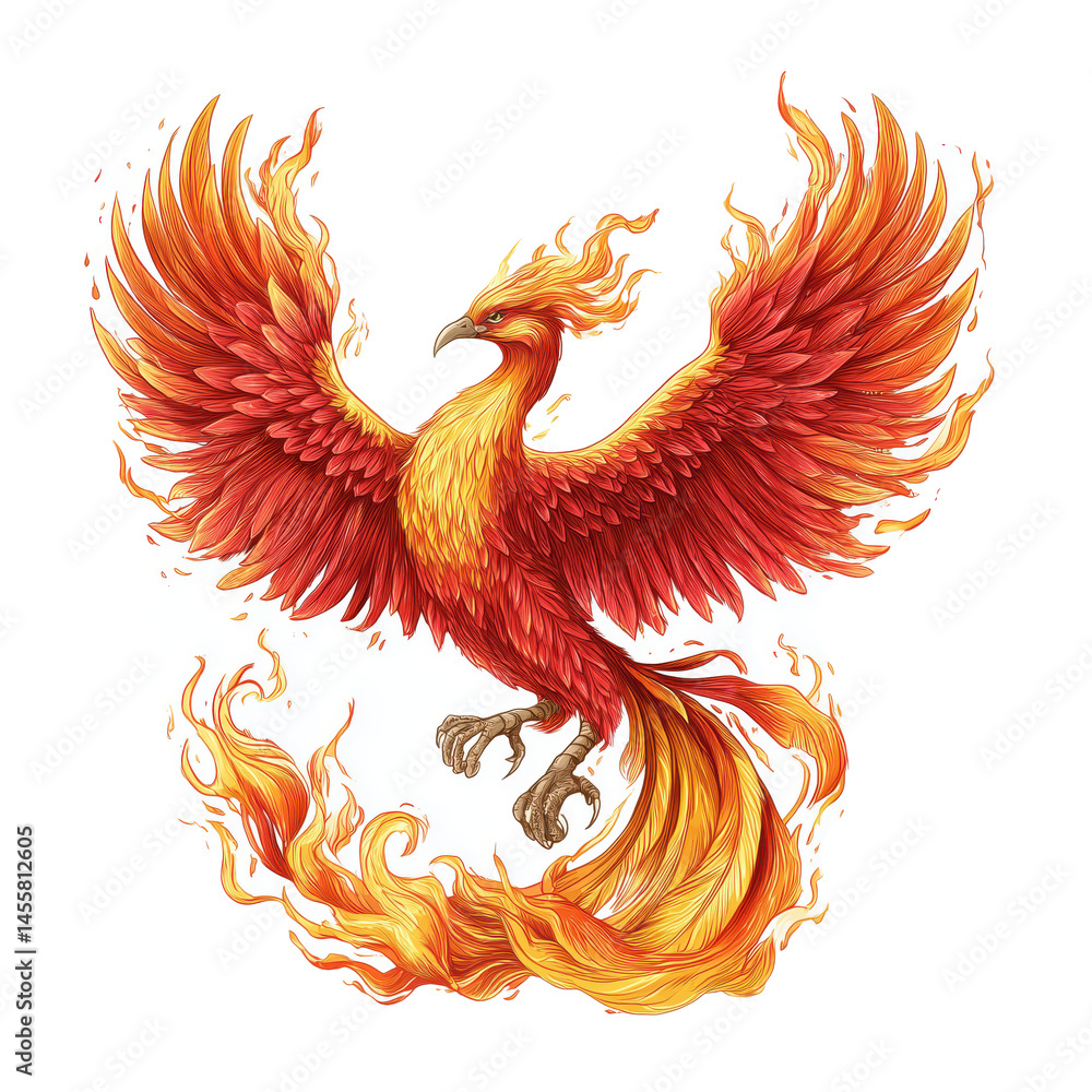 Obraz premium Majestic Phoenix: A Symbol of Rebirth and Power , isolated on white background PNG cut out