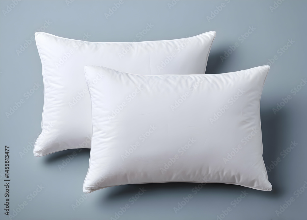 Two White Pillows on a Solid Color Background for Comfort and Sleep Two White Pillows on a Solid Color Background for Comfort and Sleep