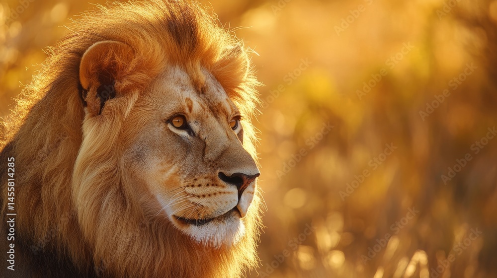 Majestic lion in the African savanna with a golden light Majestic lion in the African savanna with a golden light