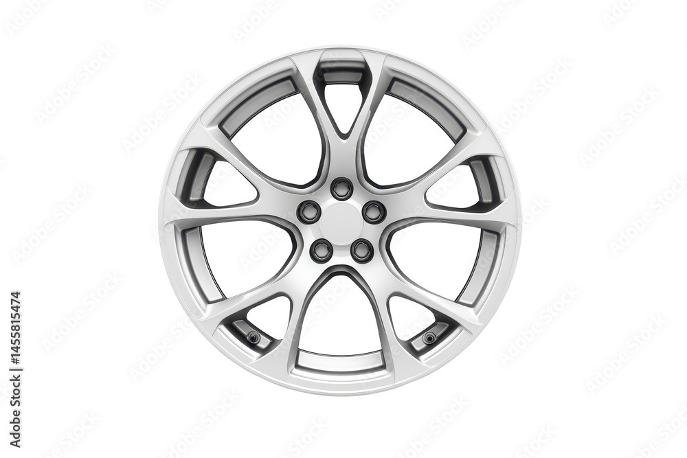 Obraz premium Sleek white alloy rim isolated on white background great for car design projects and tuning visuals
