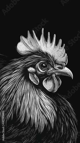 Elegant Black and White Rooster Vector Art in Minimalist Style for Farm Decor