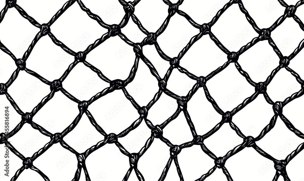 Naklejka premium Seamless Soccer Goal Net Pattern Vector - Black Rope Fishnet Knot Mesh Design