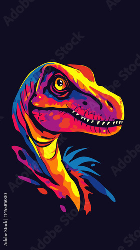 Wallpaper Mural Vibrant Colorful Dinosaur Face Minimalist Neon Vector Art for T-Shirt Design Torontodigital.ca
