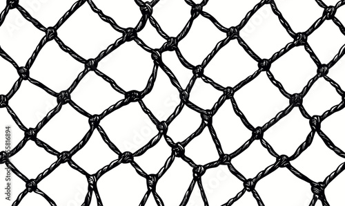 Seamless Soccer Goal Net Pattern Vector - Black Rope Fishnet Knot Mesh Design