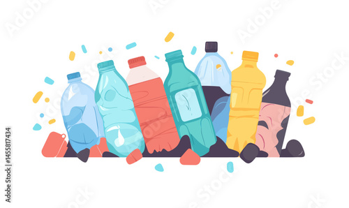Vector Illustration of Pile of Plastic Bottles Highlighting Recycling and Waste Management Concepts