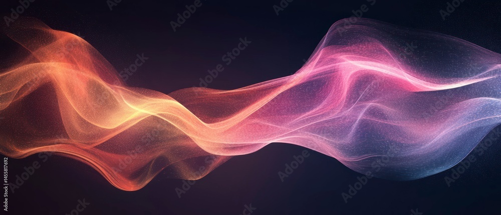 Fototapeta premium Abstract wave showcases vibrant gradient with fluid motion, creating ethereal and dynamic particle effect.