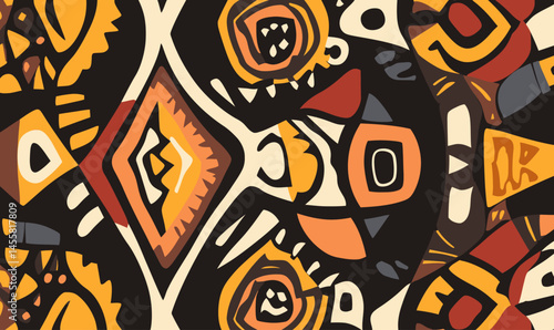 African Tribal Abstract Vector Pattern with Bold Geometric Motifs