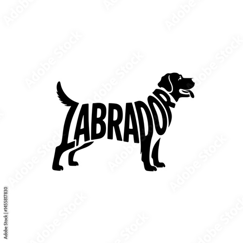 Labrador Retriever silhouette design featuring playful typography in a monochrome style ideal for pet lovers and dog enthusiasts