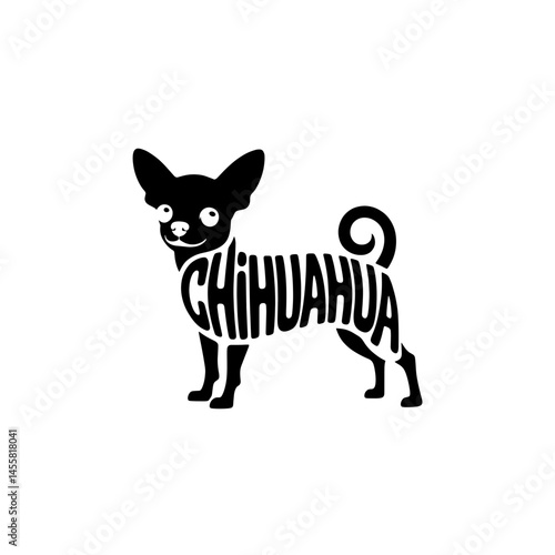 Chihuahua Dog silhouette design featuring playful typography in a monochrome style ideal for pet lovers and dog enthusiasts