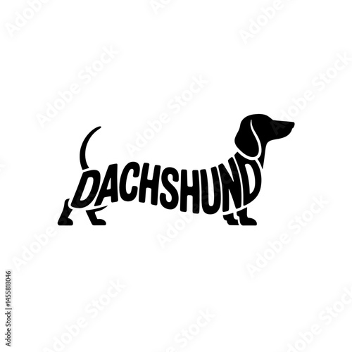 Dachshund dog silhouette design featuring playful typography in a monochrome style ideal for pet lovers and dog enthusiasts