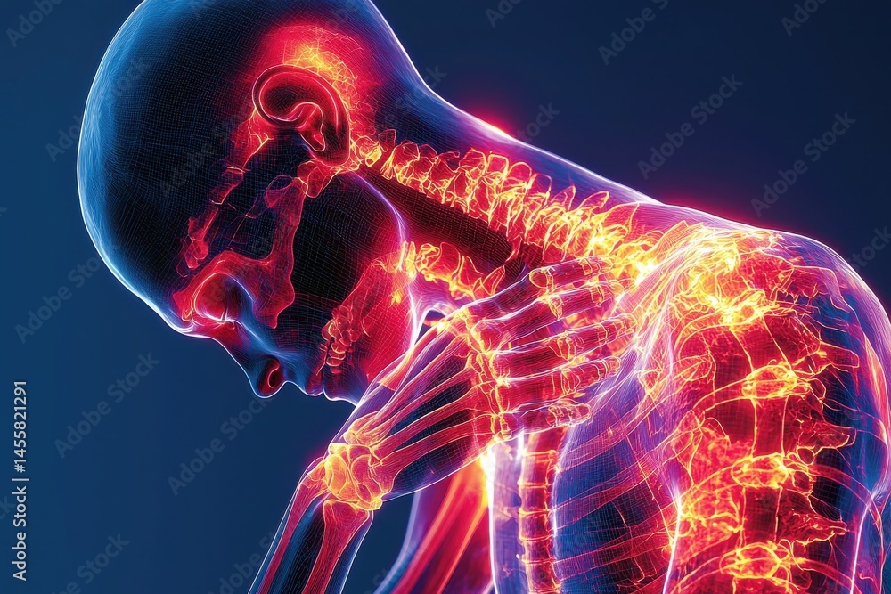 Fototapeta premium 3D rendering of human anatomy highlighting inflammation and joint pain