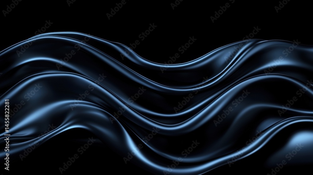 Fototapeta premium A digital illustration of a flowing, dark blue fabric with a smooth, glossy texture.