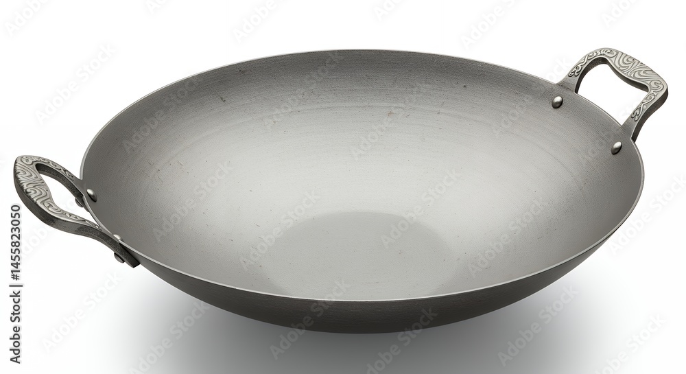 Isolated round cooking pan with handles on white background Isolated round cooking pan with handles on white background