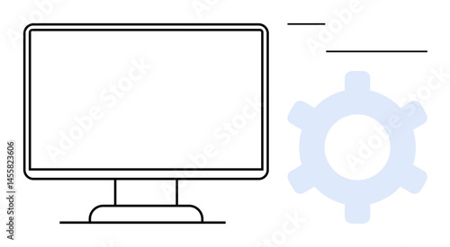 Desktop monitor outline with gear symbolizing technology integration, system optimization, and customization. Ideal for tech support, settings, IT solutions, software updates, system management