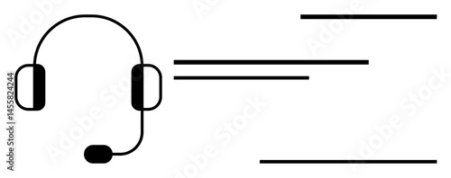 Headset with microphone beside dynamic abstract lines, suggesting communication speed. Ideal for customer service, support, teamwork, technology, connectivity, communication, flat simple metaphor