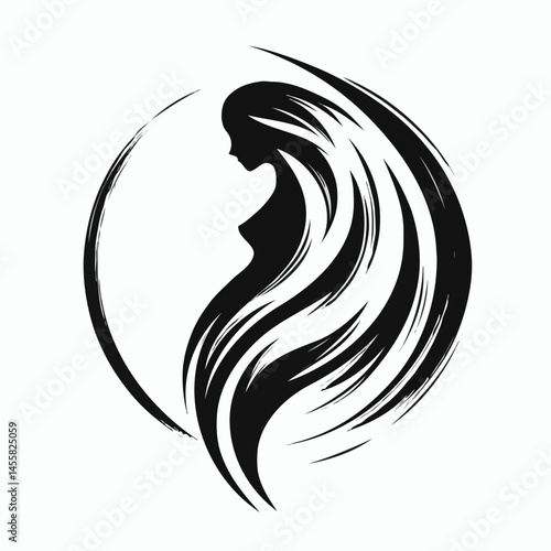 Pregnant woman silhouette with long hair 