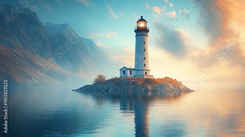 A historic lighthouse on a remote island, standing as a solitary beacon against the vastness of the ocean.