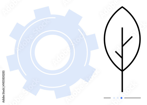 Minimalist gear and leaf visuals suggesting harmony between technology and nature. Ideal for sustainability, renewable energy, innovation, green technology, environmental consciousness, industrial
