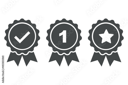 Approval check medal icon set. Certified medal. Quality Badge. Vector illustration