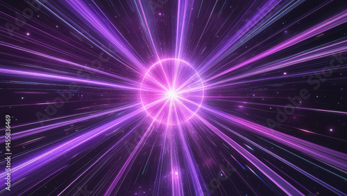 Luminous violet rays explode from a cosmic center