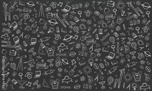 Concept of education School background chalkboard with different stuff. Welcome back to school design vector.