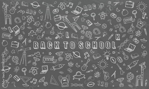 Concept of education School background chalkboard with different stuff. Welcome back to school design vector.