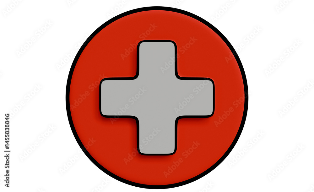 Red circle button with a large grey plus sign Red circle button with a large grey plus sign