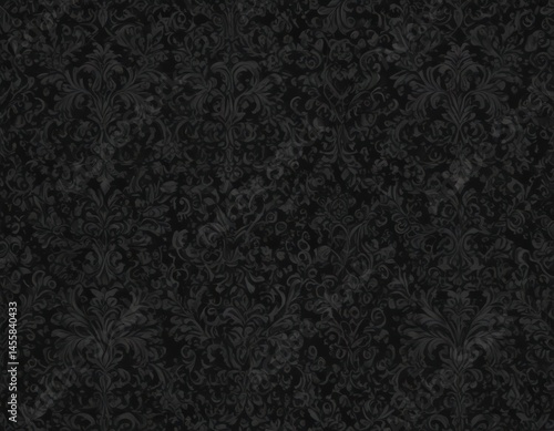 Elegant black gothic damask, intricately woven seamless pattern , leaves, luxury, wallpaper