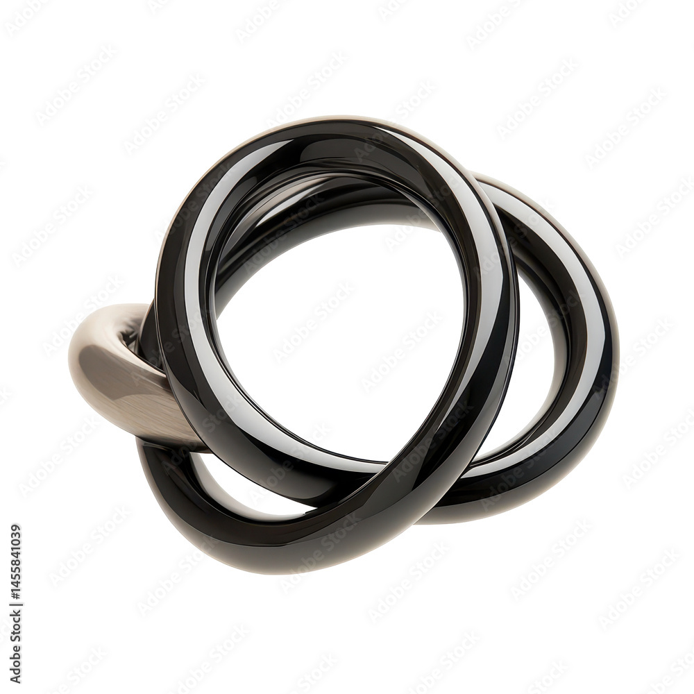 Naklejka premium Modern black interlocking rings showcase sophisticated design and contemporary style for unique accessory lovers