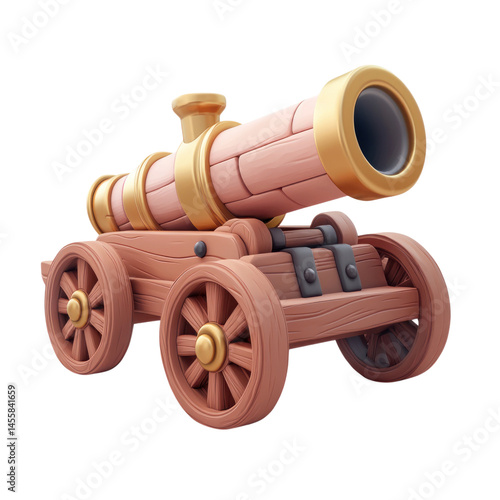 Wooden Cannon with Pirate Game Asset.
