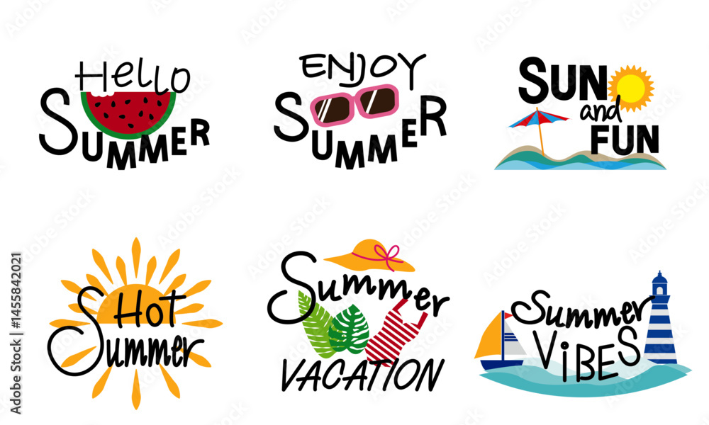 Obraz premium Set of Summer lettering Collection. Enjoy and Fun summer icon collection. Vector illustration.