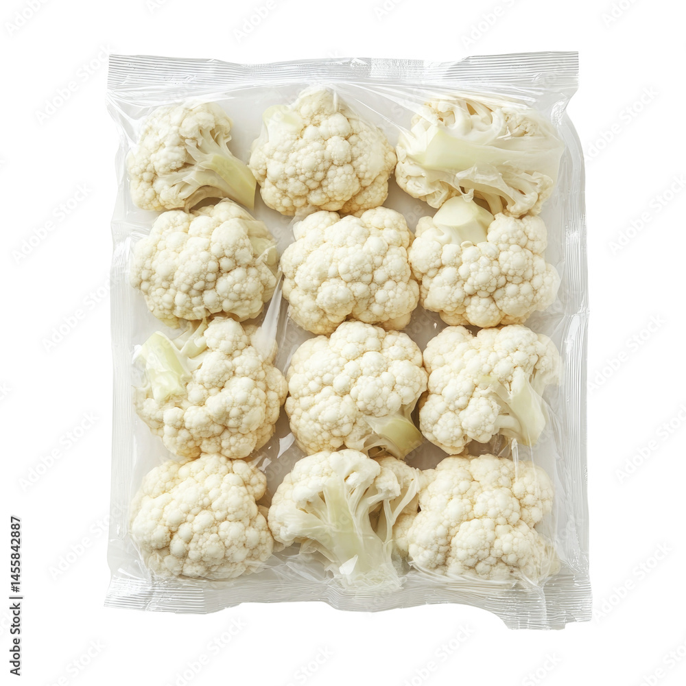 Frozen Cauliflower Florets Arranged Neatly isolated on a transparent background Frozen Cauliflower Florets Arranged Neatly isolated on a transparent background