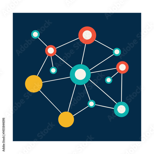 Colorful connected network of data points representing modern connections and innovation.