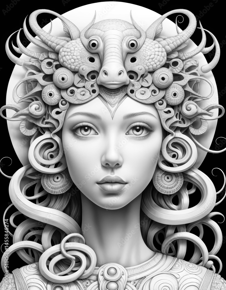 Surreal Portrait Coloring Page Illustration